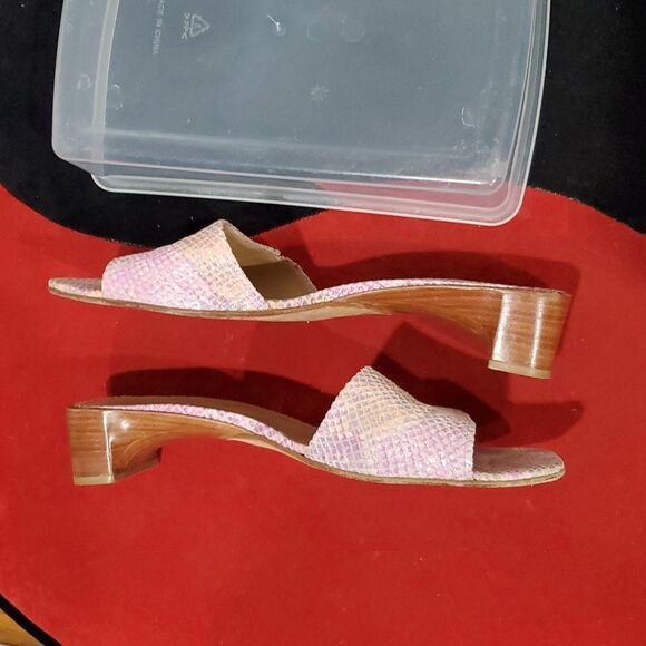 Stuart Weitzman Y2K Pink Iridescent Snakeskin Leather Sandals Size 9 - Picture 7 of 14
